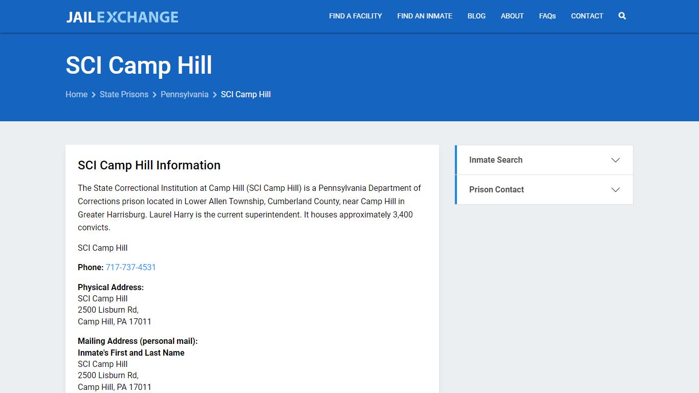 SCI Camp Hill Inmate Search, PA - Jail Exchange