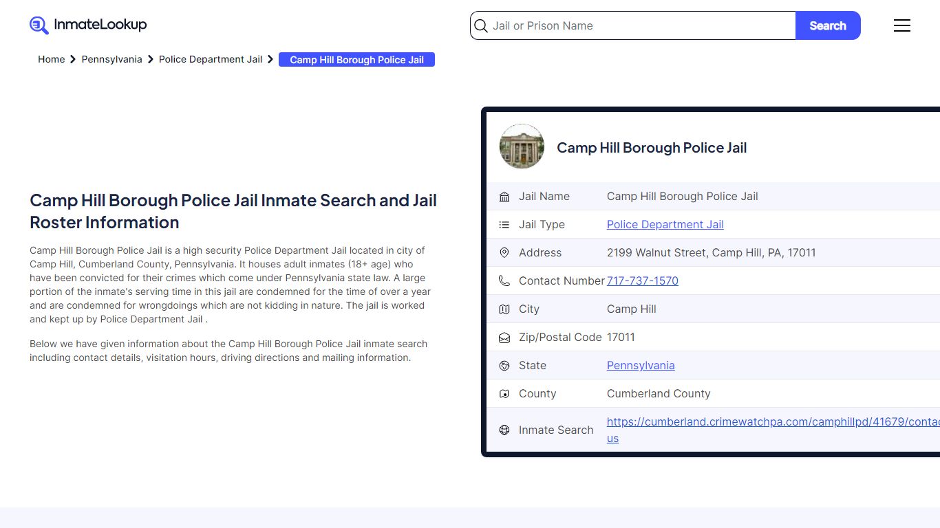Camp Hill Borough Police Jail Inmate Search - Inmate Lookup